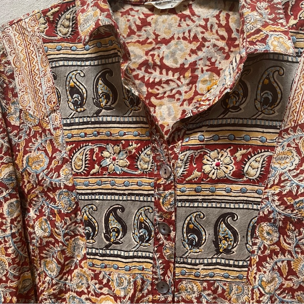 Multicolor Paisley handwork embroidery oversize Button Up Top